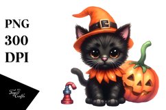 Cute Baby Black Cat Halloween Sublimation Clipart Product Image 1