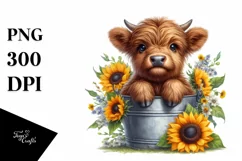 Cute Baby Cow with Sunflower PNG Product Image 1