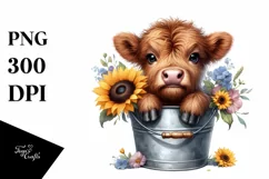 Cute Baby Cow with Sunflower PNG Product Image 1