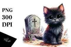 Cute Baby Black Cat Grave Sublimation Clipart Product Image 1