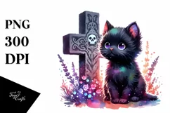 Cute Baby Black Cat Grave Sublimation Clipart Product Image 1