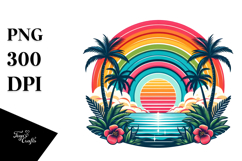 Retro Tropical Rainbow Sunset PNG Product Image 1