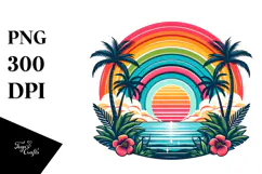 Retro Tropical Rainbow Sunset PNG Product Image 1