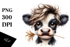 Funny Baby Cow with Cool Hair PNG Product Image 1