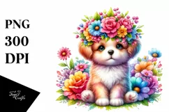 Cute Puppy with Flower Crown Clipart Product Image 1