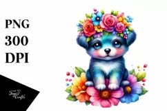 Cute Puppy with Flower Crown Clipart Product Image 1