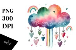 Cute Boho Cloud with Hanging Hearts, PNG Product Image 1