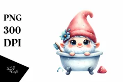 Cute Baby Gnome in Bath Tub Clipart Product Image 1