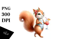 Squirrel in Beachwear with Cocktail PNG Product Image 1
