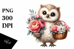 Detailed Boho Baby Owl Peonies | Sublimation | Clipart Product Image 3