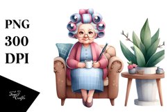 Old Lady Watercolor Character Sitting on a Sofa Product Image 1