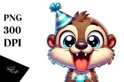 Cartoony Otter with Party Hat PNG Product Image 1