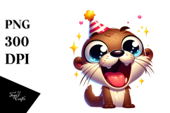 Cartoony Otter with Party Hat PNG Product Image 1
