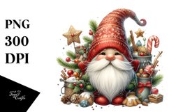 Detailed Watercolor Christmas Gnome PNG Product Image 3