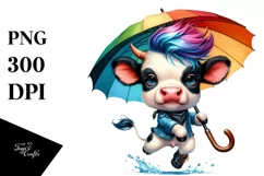 Proud Jumping Baby Cow PNG Product Image 1