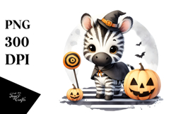 Simple Halloween Zebra on Moon, Cute PNG Product Image 1