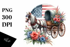 Vintage Horse Wagon Flowers Watercolor Sublimation Clipart Product Image 3