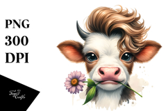 Funny Baby Cow with Cool Hair PNG Product Image 1