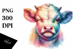 Winking Baby Cow in Watercolor PNG Product Image 3