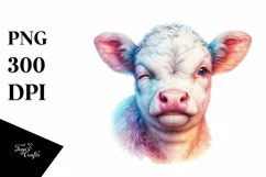 Colorful Baby Cow Winking, PNG Product Image 1