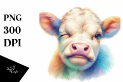 Winking Baby Cow Watercolor PNG Product Image 3