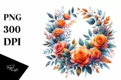Vibrant Floral Orange Roses Wreath | Clipart Product Image 1