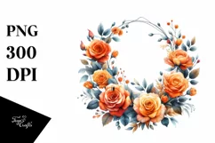 Vibrant Floral Orange Roses Wreath | Clipart Product Image 1