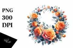 Vibrant Floral Orange Roses Wreath | Clipart Product Image 1