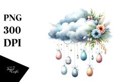 Easter Eggs Hanging in Cloud Watercolor PNG Product Image 1