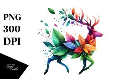 Abstract Vibrant Watercolor Deer with Flowers and Leaves Product Image 3