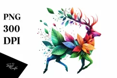 Abstract Vibrant Watercolor Deer with Flowers and Leaves Product Image 3