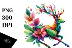 Abstract Vibrant Watercolor Deer with Flowers and Leaves Product Image 3