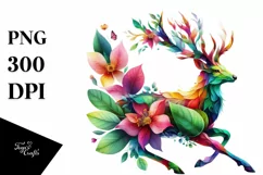 Abstract Vibrant Watercolor Deer with Flowers and Leaves Product Image 3