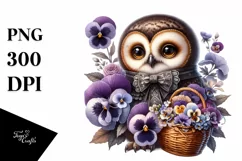 Gothic Cute Baby Owl Flowers Pansy | Clipart Product Image 1