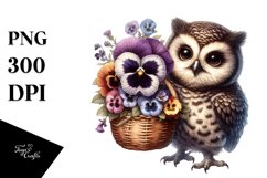 Gothic Cute Baby Owl Flowers Pansy | Clipart Product Image 1