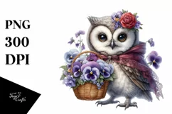 Gothic Cute Baby Owl Flowers Pansy | Clipart Product Image 1