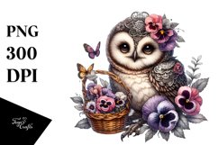 Gothic Cute Baby Owl Flowers Pansy | Clipart Product Image 3
