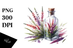Watercolor Bottle with Large Heather | Sublimation | Product Image 1