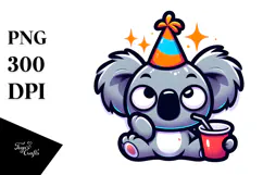 Cartoony Koala with Party Hat, PNG Product Image 1