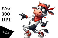 Exaggerated Cartoon Cow Dancing PNG Product Image 1