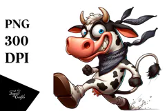 Exaggerated Cartoon Cow Dancing PNG Product Image 1
