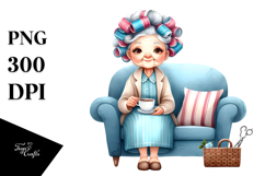 Old Lady Character on Couch with Tea Cup | Sublimation | Product Image 1