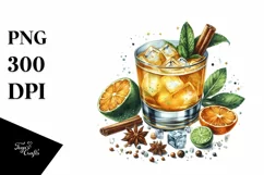 Whiskey Sour Watercolor Sublimation Clipart Product Image 1