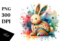 Colorful Wooden Bunny PNG Product Image 1