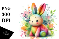Colorful Wooden Bunny PNG Product Image 1
