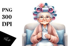 Old Lady Character on Couch with Mug | Sublimation | Clipart Product Image 3