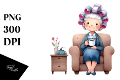 Old Lady Character on Couch with Mug | Sublimation | Clipart Product Image 1