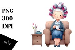Old Lady Character on Couch with Mug | Sublimation | Clipart Product Image 3