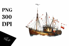 Vintage Fishing Boat with Fireworks | Clipart Product Image 1