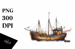 Vintage Fishing Boat with Fireworks | Clipart Product Image 3